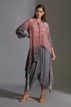 Buy_Soup by Sougat Paul_Pink Twill Spread Collar Printed Asymmetric Kurta And Dhoti Pant Set _at_Aza_Fashions