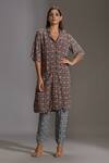 Buy_Soup By Sougat Paul_Blue Double Georgette Notched Collar Printed Tunic And Pant Set _at_Aza_Fashions