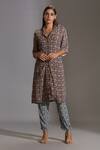 Shop_Soup By Sougat Paul_Blue Double Georgette Notched Collar Printed Tunic And Pant Set _Online_at_Aza_Fashions