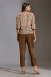 Shop_Soup By Sougat Paul_Beige Satin, Sequins Fabric Mandarin Collar Embellished Jacket And Pant Set _at_Aza_Fashions