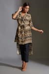 Soup By Sougat Paul_Beige Twill, Linen Notched Collar Printed Tunic And Pant Set _Online_at_Aza_Fashions