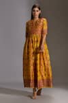 Buy_Soup by Sougat Paul_Yellow Silk Printed Dress With Jacket_at_Aza_Fashions