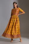 Buy_Soup by Sougat Paul_Yellow Silk Printed Dress With Jacket_Online_at_Aza_Fashions