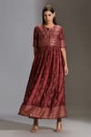 Buy_Soup By Sougat Paul_Maroon Malaysian Silk Round Printed Dress With Jacket _at_Aza_Fashions