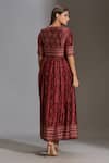 Shop_Soup By Sougat Paul_Maroon Malaysian Silk Round Printed Dress With Jacket _at_Aza_Fashions