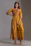 Buy_Soup By Sougat Paul_Yellow Malaysian Silk Notched Collar Printed Jumpsuit _at_Aza_Fashions