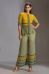 Buy_Soup By Sougat Paul_Yellow Crepe Mandarin Collar Printed Top And Palazzo Set _at_Aza_Fashions