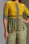 Soup By Sougat Paul_Yellow Crepe Mandarin Collar Printed Top And Palazzo Set _at_Aza_Fashions