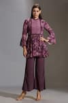 Buy_Soup By Sougat Paul_Purple Crepe Mandarin Collar Printed Top And Palazzo Set _at_Aza_Fashions