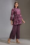 Soup By Sougat Paul_Purple Crepe Mandarin Collar Printed Top And Palazzo Set _Online_at_Aza_Fashions