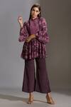 Buy_Soup By Sougat Paul_Purple Crepe Mandarin Collar Printed Top And Palazzo Set _Online_at_Aza_Fashions