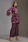 Shop_Soup By Sougat Paul_Purple Crepe Mandarin Collar Printed Top And Palazzo Set _Online_at_Aza_Fashions