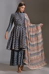 Buy_Soup by Sougat Paul_Blue Malaysian Silk Mandarin Collar Printed Anarkali Set _Online_at_Aza_Fashions