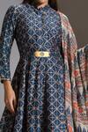 Soup by Sougat Paul_Blue Malaysian Silk Mandarin Collar Printed Anarkali Set _at_Aza_Fashions