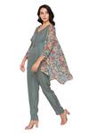 Shop_Soup By Sougat Paul_Green Twill, Sequin Fabric V Neck Printed Jumpsuit With Jacket _Online_at_Aza_Fashions