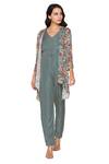 Buy_Soup By Sougat Paul_Green Twill, Sequin Fabric V Neck Printed Jumpsuit With Jacket _at_Aza_Fashions