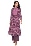 Buy_Soup By Sougat Paul_Purple Crepe Band Collar Printed Kurta And Pant Set _at_Aza_Fashions