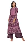 Soup By Sougat Paul_Purple Crepe Band Collar Printed Kurta And Pant Set _Online_at_Aza_Fashions