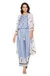 Buy_Soup By Sougat Paul_Blue Organza, Slub Georgette Round Jacket And Pant Set _Online_at_Aza_Fashions