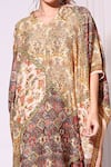 Shop_Soup by Sougat Paul_Beige Malaysian Silk Embroidery V Neck Printed Kaftan _Online_at_Aza_Fashions