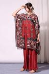 Buy_Soup By Sougat Paul_Red Cotton Silk Square Neck Printed Kaftan With Jumpsuit _Online_at_Aza_Fashions