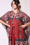 Soup By Sougat Paul_Red Cotton Silk Square Neck Printed Kaftan With Jumpsuit _at_Aza_Fashions
