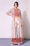 Soup By Sougat Paul_Pink Crepe, Chiffon Round Printed Jacket And Sharara Set _Online_at_Aza_Fashions
