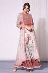 Buy_Soup By Sougat Paul_Pink Crepe, Chiffon Round Printed Jacket And Sharara Set _at_Aza_Fashions