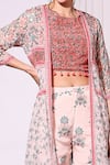 Soup By Sougat Paul_Pink Crepe, Chiffon Round Printed Jacket And Sharara Set _at_Aza_Fashions