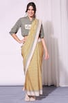 Buy_Soup By Sougat Paul_Yellow Tussar Mandarin Collar Pre-draped Saree With Blouse _at_Aza_Fashions