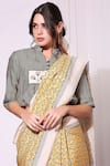 Buy_Soup By Sougat Paul_Yellow Tussar Mandarin Collar Pre-draped Saree With Blouse _Online_at_Aza_Fashions