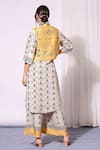 Shop_Soup By Sougat Paul_Yellow Tussar Round Printed Jacket And Kurta Set _at_Aza_Fashions