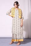 Buy_Soup By Sougat Paul_Yellow Tussar Round Printed Jacket And Kurta Set _Online_at_Aza_Fashions