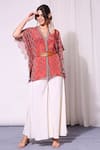 Buy_Soup By Sougat Paul_Red Crepe, Rayon V Neck Printed Kaftan And Pant Set _at_Aza_Fashions