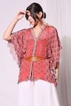 Soup By Sougat Paul_Red Crepe, Rayon V Neck Printed Kaftan And Pant Set _Online_at_Aza_Fashions