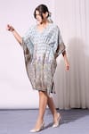 Soup By Sougat Paul_Blue Cotton Silk V Neck Printed Kaftan  _Online_at_Aza_Fashions