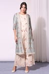 Soup By Sougat Paul_Blue Chanderi Round Printed Jacket And Pant Set _Online_at_Aza_Fashions