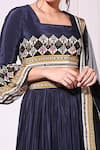 Soup By Sougat Paul_Blue Net, Crepe Square Neck Printed Lehenga Set _at_Aza_Fashions
