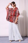 Buy_Soup by Sougat Paul_Red Cotton Silk Embroidery V Neck Printed Kaftan And Pant Set _at_Aza_Fashions