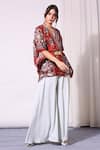 Soup by Sougat Paul_Red Cotton Silk Embroidery V Neck Printed Kaftan And Pant Set _Online_at_Aza_Fashions