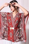 Buy_Soup by Sougat Paul_Red Cotton Silk Embroidery V Neck Printed Kaftan And Pant Set_Online_at_Aza_Fashions