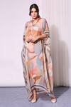 Buy_Soup by Sougat Paul_Multi Color Chiffon Embroidery Round Printed Kaftan _at_Aza_Fashions