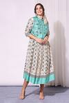 Buy_Soup by Sougat Paul_White Tussar Embroidery Dress Round Jacket Mandarin Collar Printed With _at_Aza_Fashions