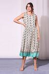 Soup by Sougat Paul_White Tussar Embroidery Dress Round Jacket Mandarin Collar Printed With _Online_at_Aza_Fashions