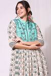 Buy_Soup by Sougat Paul_White Tussar Embroidery Dress Round Jacket Mandarin Collar Printed With _Online_at_Aza_Fashions