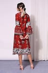 Shop_Soup by Sougat Paul_Red Linen Embroidery V Neck Floral Print Wrap Dress _at_Aza_Fashions