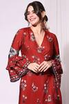 Buy_Soup by Sougat Paul_Red Linen Embroidery V Neck Floral Print Wrap Dress _Online_at_Aza_Fashions