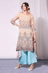 Buy_Soup by Sougat Paul_Beige Chanderi Embroidery Round Asymmetric Kurta And Palazzo Set _at_Aza_Fashions