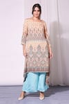 Buy_Soup by Sougat Paul_Beige Chanderi Embroidery Round Asymmetric Kurta And Palazzo Set _Online_at_Aza_Fashions