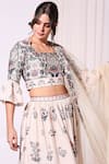 Buy_Soup By Sougat Paul_Beige Net, Chanderi Square Neck Floral Print Lehenga Set _Online_at_Aza_Fashions